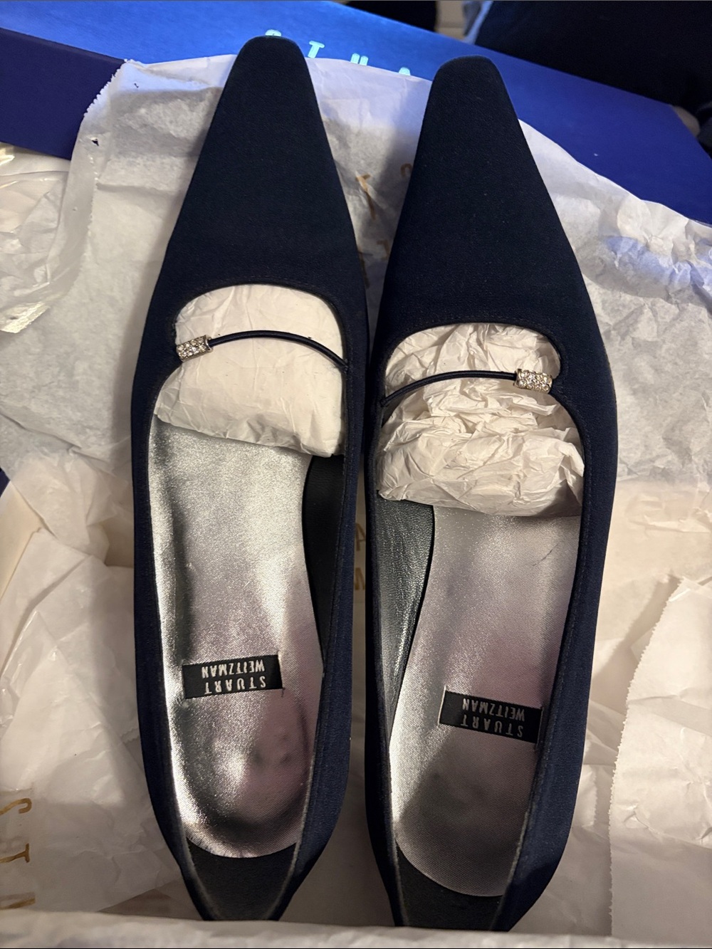 Vintage Stuart Weitzman DAWSON NAVY
PEAU DU SOIE 5 1/2